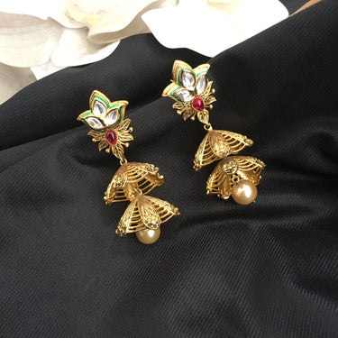 Gold Kundan Jhumki Earrings Zayn Luxury Jewellery